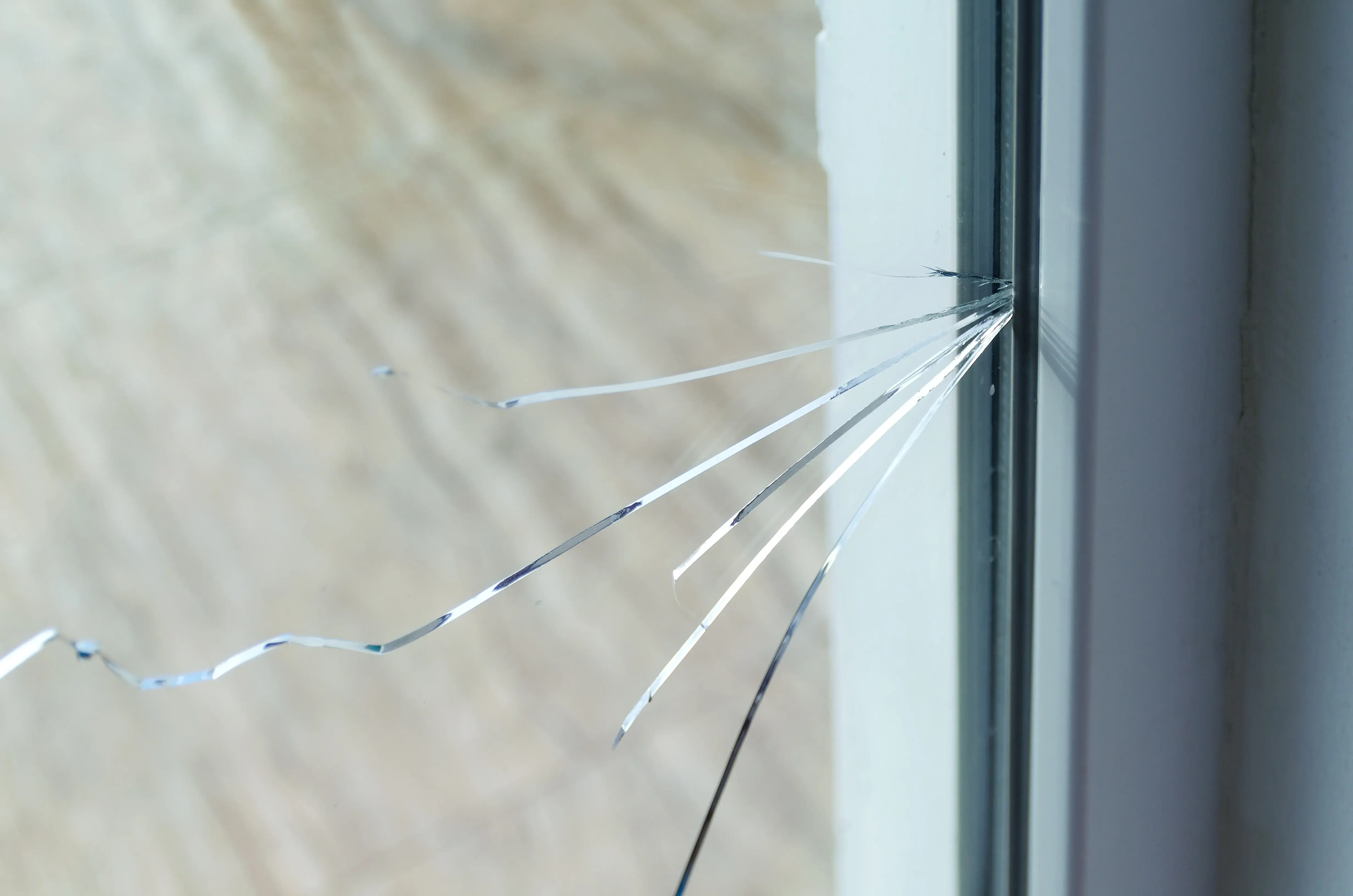 Cracked glass in residential house